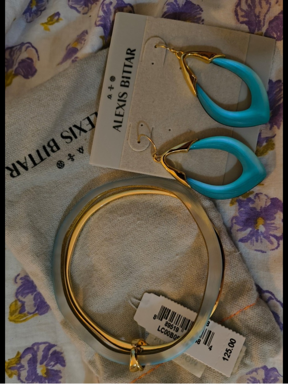 Alexis Bittar Gold and Turquoise Statement Bangle with Teardrop Earrings